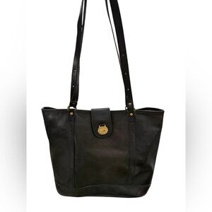 Brahmin Black Leather Tote Bag USA Made Nautical Medallion Project Bag Repair